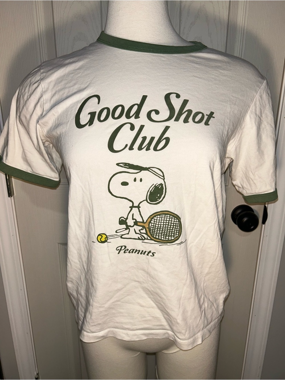 Peanuts White T-Shirt with Green Collar